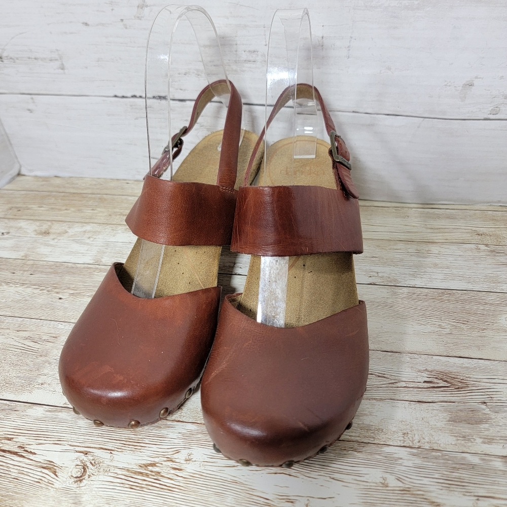 Dansko Brown Leather Slingback Clogs - Picture 5 of 12